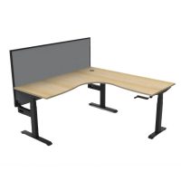 RAPIDLINE BOOST CRANK CORNER WORKSTATION WITH SCREEN 1500 X 1500 X 750MM NATURAL OAK TOP AND BLACK SATIN FRAME