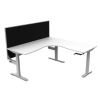 RAPIDLINE BOOST CRANK CORNER WORKSTATION WITH SCREEN 1500 X 1500 X 750MM NATURAL WHITE TOP AND WHITE SATIN FRAME