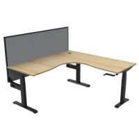 RAPIDLINE BOOST CRANK CORNER WORKSTATION WITH SCREEN 1800 X 1800 X 750MM NATURAL OAK TOP AND BLACK SATIN FRAME