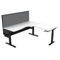 RAPIDLINE BOOST CRANK CORNER WORKSTATION WITH CABLE TRAY AND SCREEN 1500 X 1500 X 750MM NATURAL WHITE TOP / BLACK SATIN FRAME