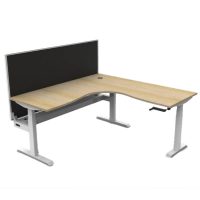 RAPIDLINE BOOST CRANK CORNER WORKSTATION WITH CABLE TRAY AND SCREEN 1800 X 1500 X 750MM NATURAL OAK TOP AND WHITE SATIN FRAME