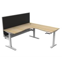 RAPIDLINE BOOST CRANK CORNER WORKSTATION WITH CABLE TRAY AND SCREEN 1800 X 1800 X 750MM NATURAL OAK TOP AND WHITE SATIN FRAME