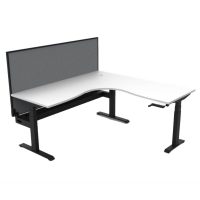 RAPIDLINE BOOST CRANK CORNER WORKSTATION WITH CABLE TRAY AND SCREEN 1800 X 1800 X 750MM NATURAL WHITE TOP / BLACK SATIN FRAME
