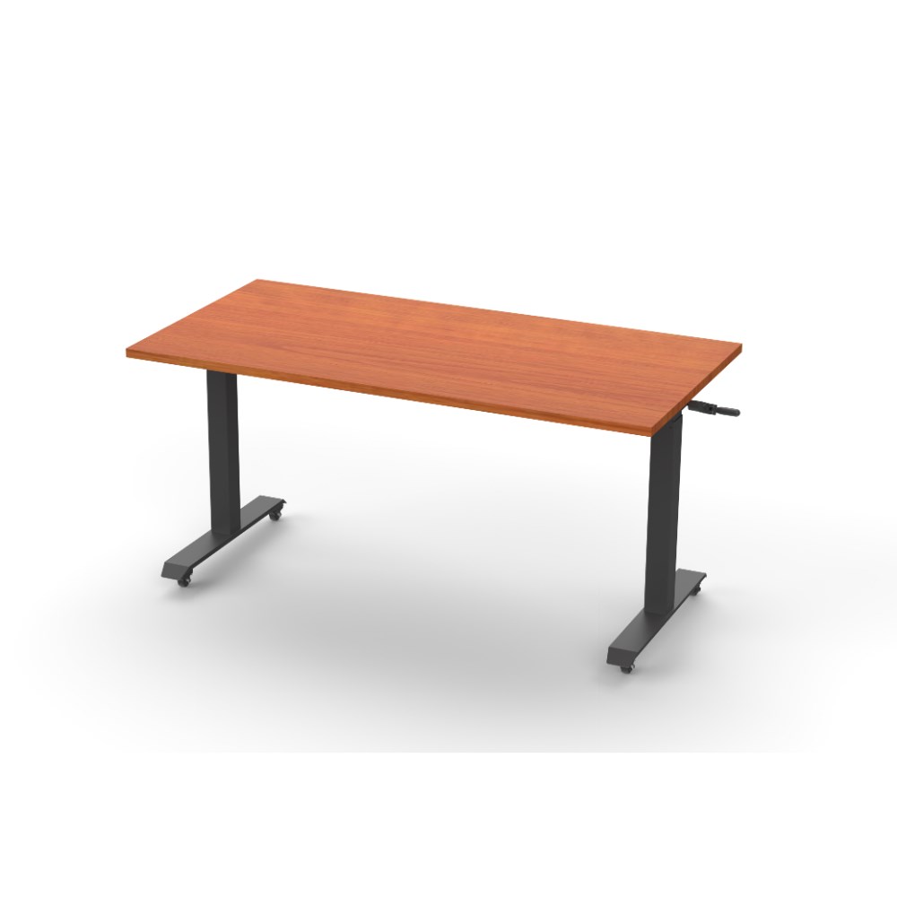 RAPIDLINE BOOST HEIGHT ADJUST FLIP TOP TABLE 1500 X 750 X 725MM CHERRY TOP AND BLACK P/C FRAME