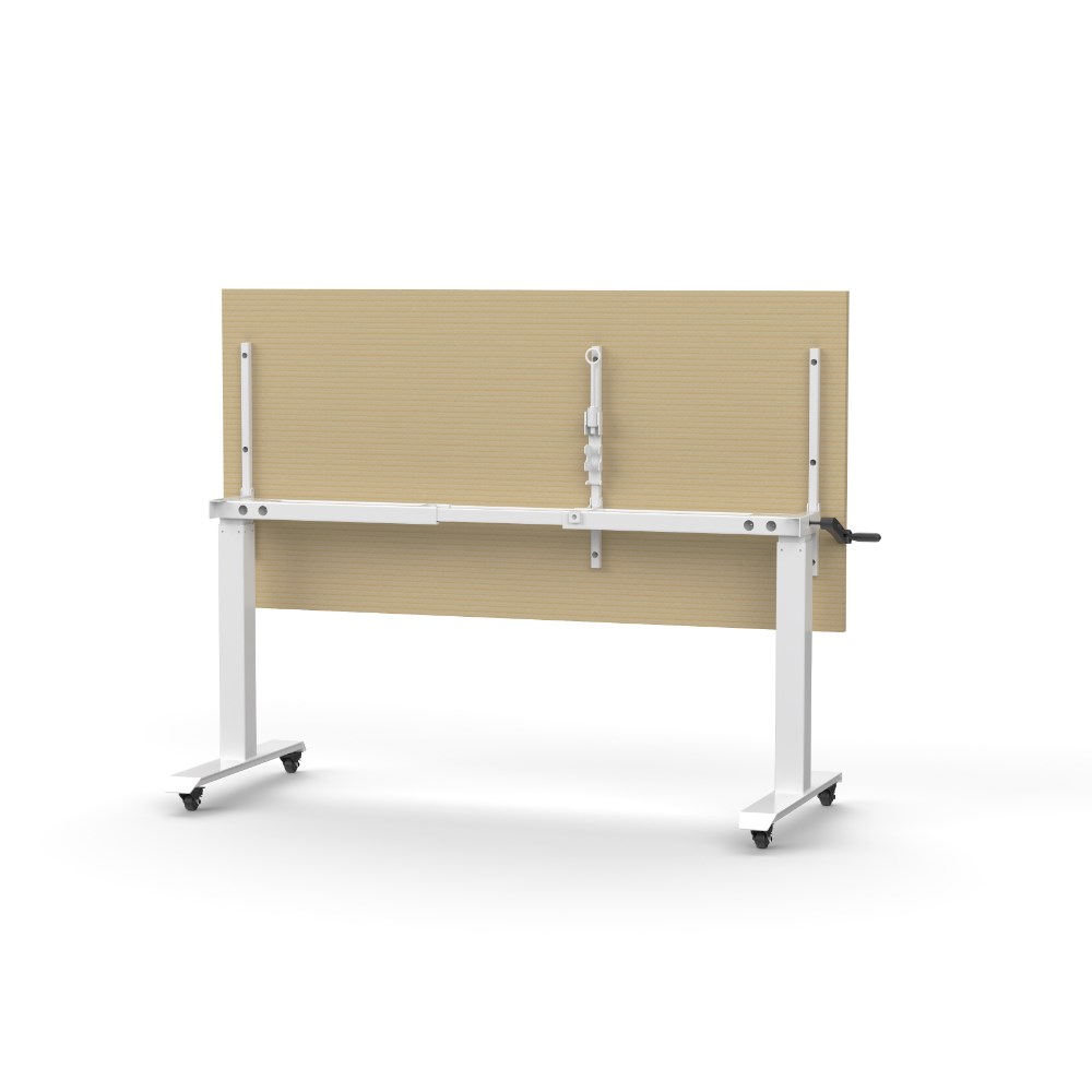 RAPIDLINE BOOST HEIGHT ADJUST FLIP TOP TABLE 1500 X 750 X 725MM NATURAL OAK TOP AND WHITE P/C FRAME