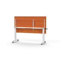 RAPIDLINE BOOST HEIGHT ADJUST FLIP TOP TABLE 1800 X 900 X 725MM CHERRY TOP AND WHITE P/C FRAME