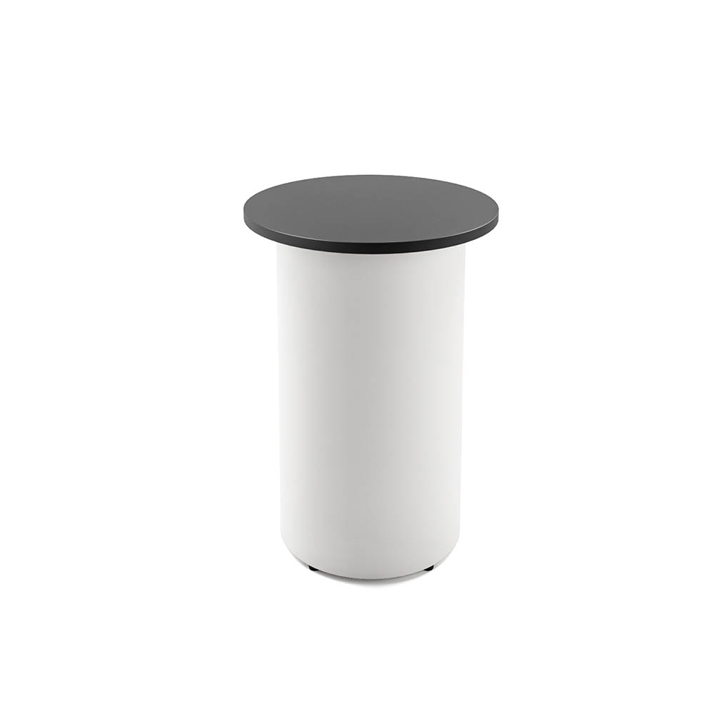 RAPIDLINE ROUND HIGH BAR TABLE DRUM BASE 600MM X 1050MM BLACK TOP AND WHITE P/C FRAME