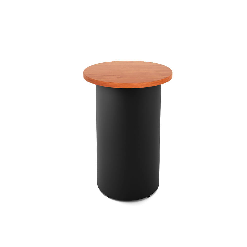 RAPIDLINE ROUND HIGH BAR TABLE DRUM BASE 600MM X 1050MM CHERRY TOP AND BLACK P/C FRAME