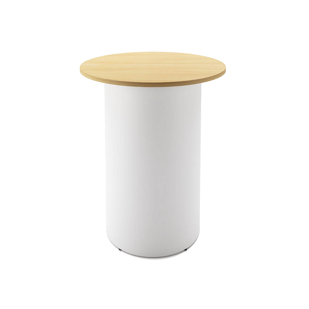 RAPIDLINE ROUND HIGH BAR TABLE DRUM BASE 900MM X 1050MM NATURAL OAK TOP AND WHITE P/C FRAME