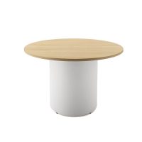 RAPIDLINE ROUND DRUM BASE TABLE 1200 X 730MM NATURAL OAK TOP AND WHITE P/C FRAME