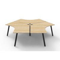 RAPIDLINE DELUXE INFINITY 120 DEGREE WORKSTATION ETERNITY LEG 3 PERSON 2866W X 730MM NATURAL OAK TOP AND BLACK P/C FRAME