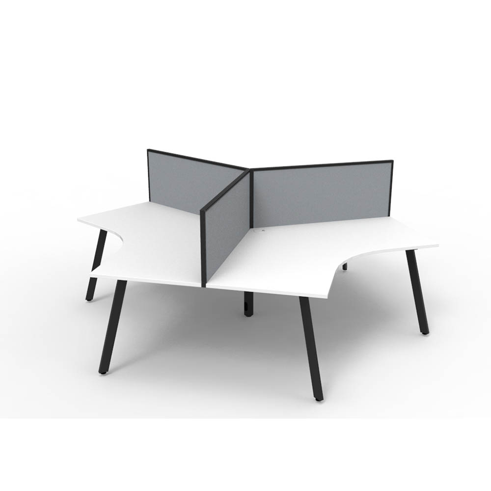 RAPIDLINE DELUXE INFINITY 120 DEGREE WORKSTATION ETERNITY LEG 3 PERSON WITH SCREEN 2866W X 730MM NATURAL WHITE TOP AND BLACK P/C FRAME