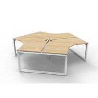 RAPIDLINE DELUXE INFINITY 120 DEGREE WORKSTATION LOOP LEG 3 PERSON 2866W X 730MM NATURAL OAK TOP AND WHITE P/C FRAME