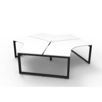 RAPIDLINE DELUXE INFINITY 120 DEGREE WORKSTATION LOOP LEG 3 PERSON 2866W X 730MM NATURAL WHITE TOP AND BLACK P/C FRAME