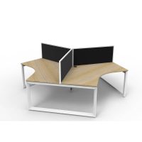 RAPIDLINE DELUXE INFINITY 120 DEGREE WORKSTATION LOOP LEG 3 PERSON WITH SCREEN 2866W X 730MM NATURAL OAK TOP / WHITE P/C FRAME