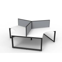 RAPIDLINE DELUXE INFINITY 120 DEGREE WORKSTATION LOOP LEG 3 PERSON WITH SCREEN 2866W X 730MM NATURAL WHITE TOP AND BLACK P/C FRAME