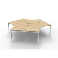 RAPIDLINE DELUXE INFINITY 120 DEGREE WORKSTATION PROFILE LEG 3 PERSON 2866W X 730MM NATURAL OAK TOP AND WHITE P/C FRAME