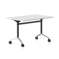 RAPIDLINE TYPHOON FLIP TOP TABLE 1200 X 600MM NATURAL WHITE TOP AND BLACK P/C POLISHED ALUMINIUM FRAME