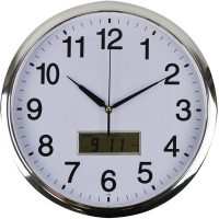 ITALPLAST WALL CLOCK WITH LCD DISPLAY 360MM WHITE / CHROME