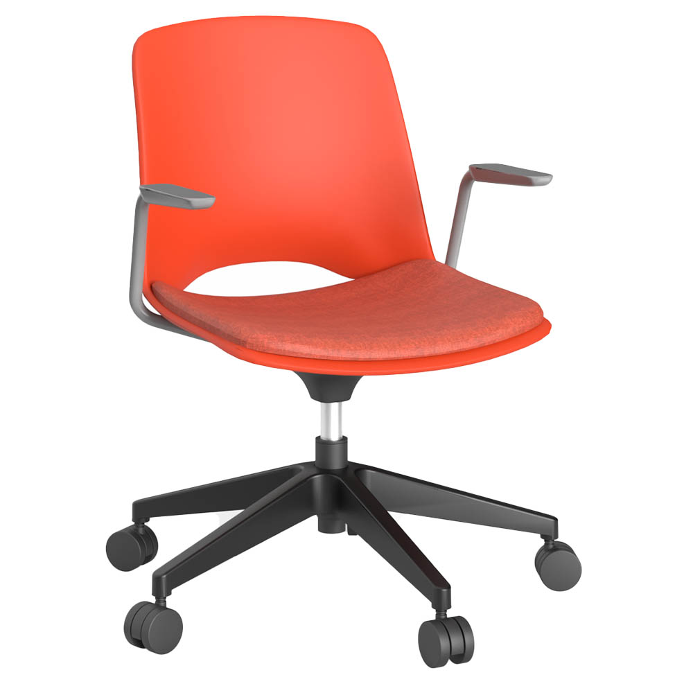 OLG VISTA SWIVEL CHAIR WITH ARMS BLACK BASE AND RUST SEAT