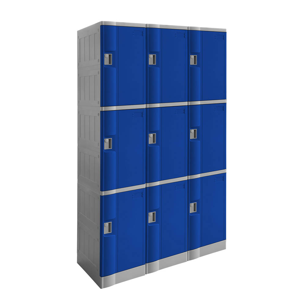 STEELCO ABS PLASTIC LOCKER 3 DOOR TRIPLE BANK 1940 X 1146 X 500MM