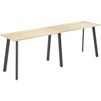 OLG FLARE BAR LEANER 6 LEG BLACK FRAME 3000MM X 750MM NEW OAK RAVINE 2-PIECE TOP