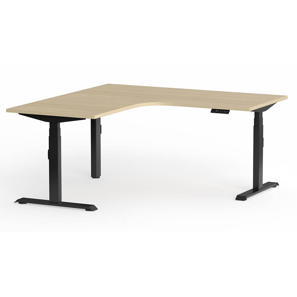 OLG KLASS 3C/2M ELECTRIC 90DEG WORKSTATION BLACK FRAME 1800 X 1800 X 750MM NEW OAK RAVINE WITH LH RETURN